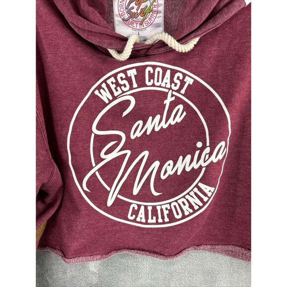 Pop Surf Women Large Red Crop Hoodie Santa Monica CA Logo Beach Sweatshirt - Picture 3 of 9